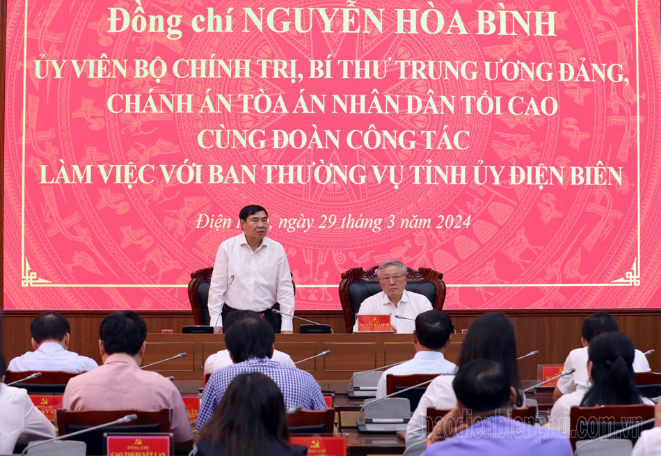 Chánh án Tòa án Nhân dân tối cao Nguyễn Hòa Bình làm việc với Ban Thường vụ Tỉnh ủy 